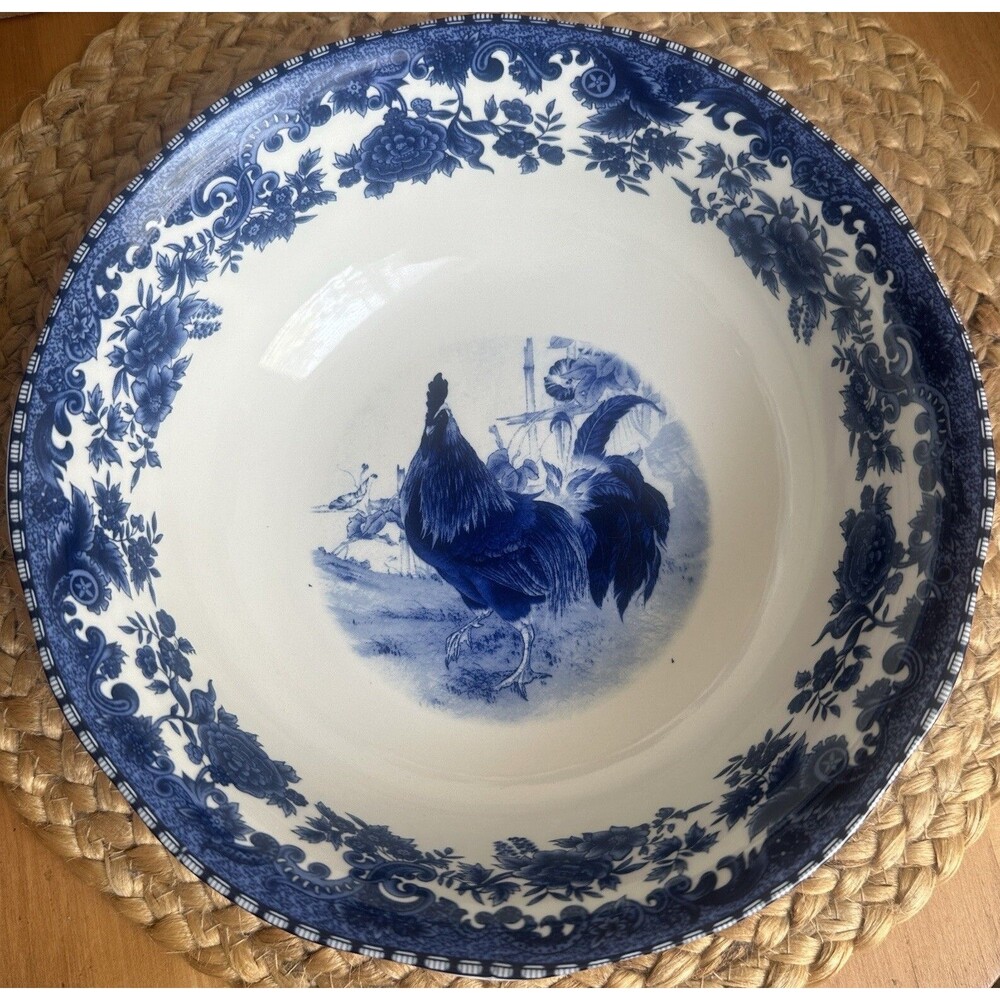 William James Farm Yard Blue Rooster Vegetable Serving Bowl
